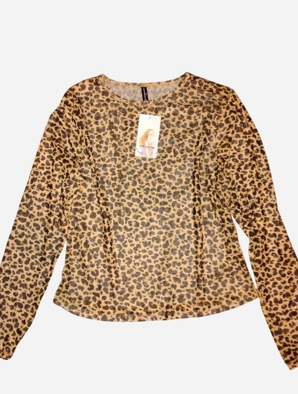 PrettyGarden Sheer Leopard Print Long Sleeve Mesh Top - Size XL NWT